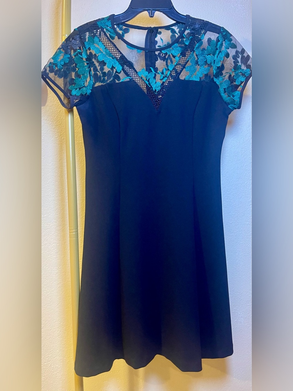 Kensie Black Dress with Green Embroidery Accents